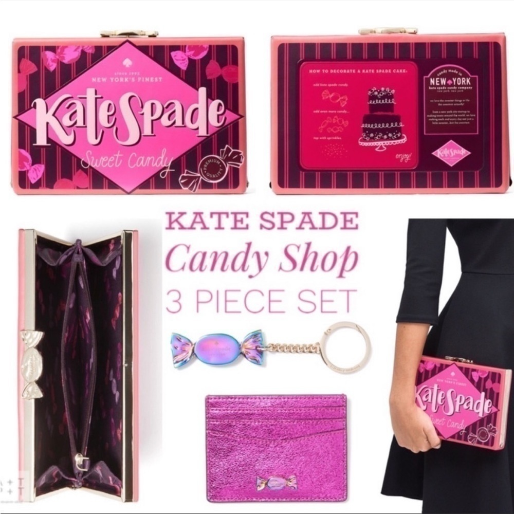 Kate Spade Candy Wrapper Clutch Bag NWT and Keychain Card Case Boxed Set